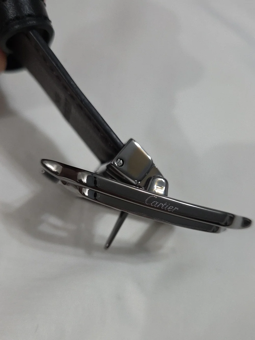 Cartie Santos Reversible Black Brown Leather Belt Dark Chrome Buckle